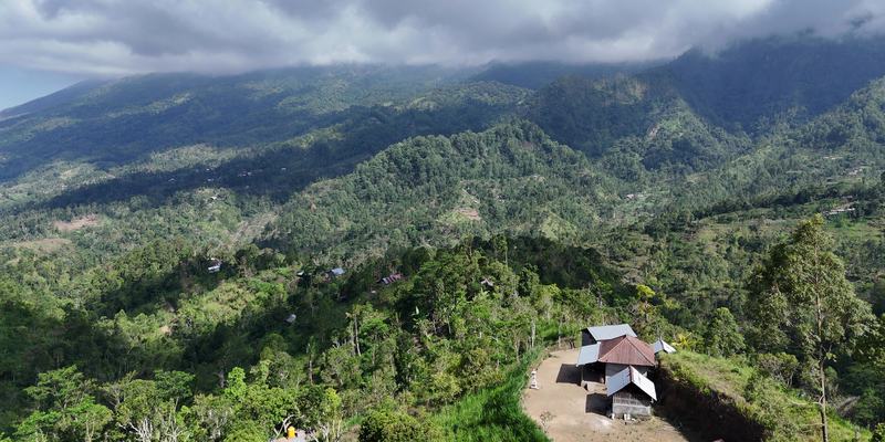 Aerial view of Ban Village in Mount Agung, with hamlets and communities spread across its green volcanic landscape | Photo: Rizky Hadwiyanti