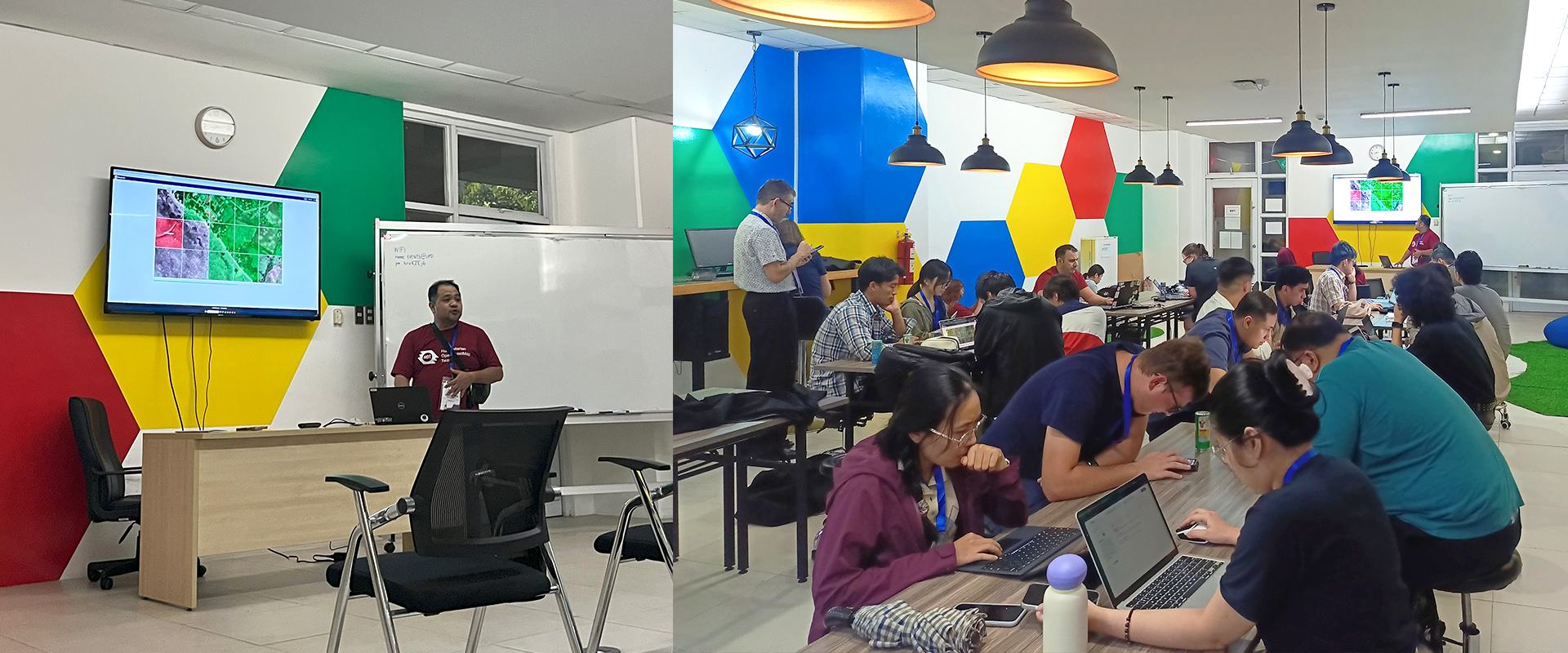 Mapathon for Northern Cebu: a reminder that beyond tools, mapping is ultimately about people, collaboration, and collective action. | Photo: Louise Yvonne Paje (left), Dinar Adiatma / Open Mapping Hub - Asia-Pacific (right)