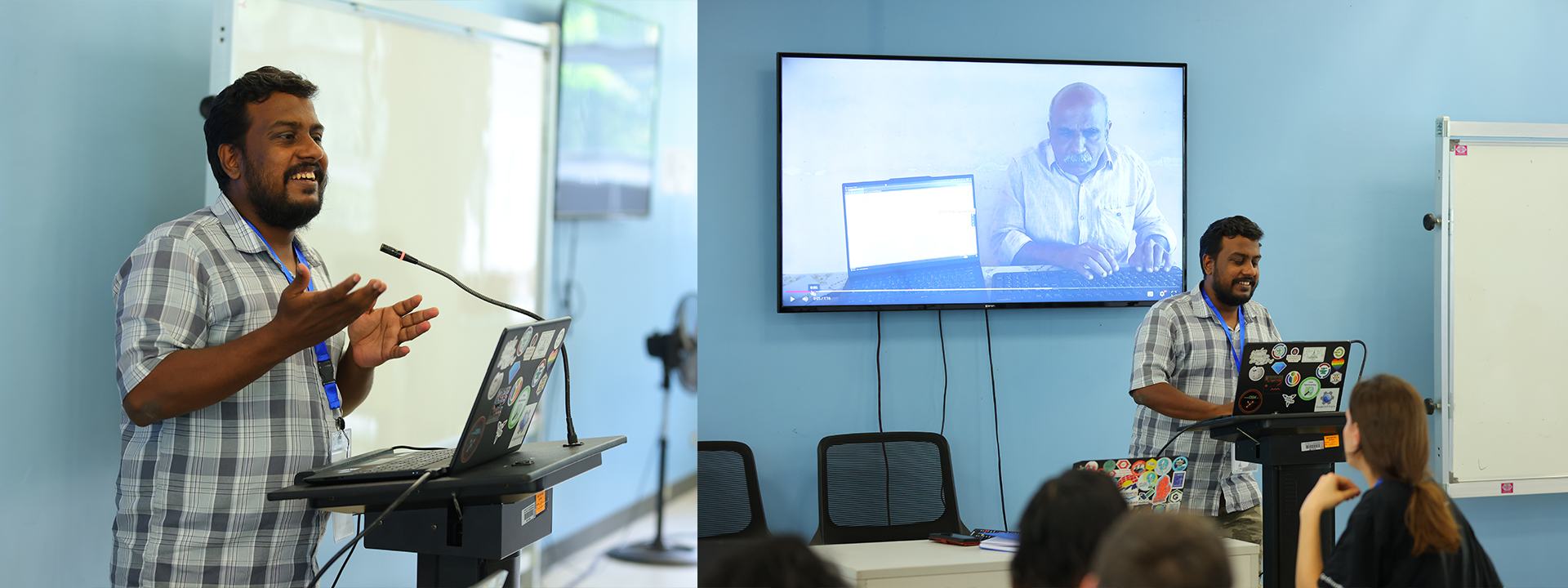 Manoj Karingamadathil presented the World-Map-Explorer, a web application that supports people with vision disability to learn about the world and understand maps. | Photo: Joshua Baranda / Yugto Live, courtesy of State of the Map 2025