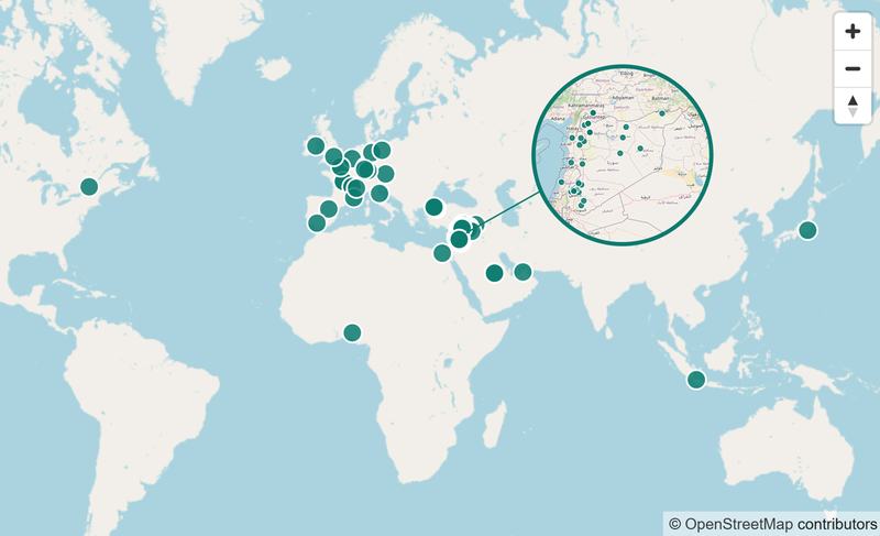 Map showing members of the OSM Syria community around the world
