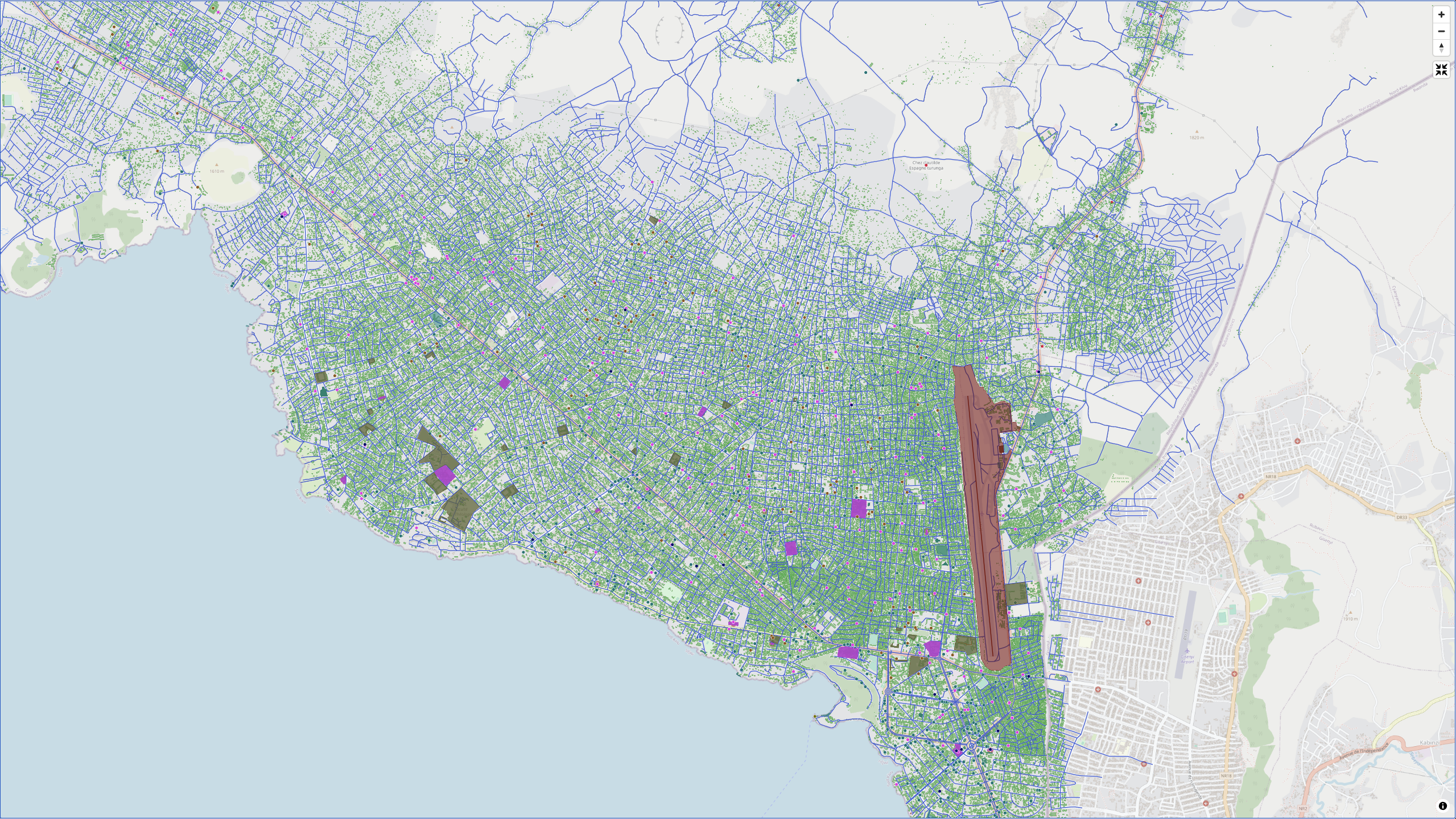 Map on HDX showing the layers on the data package for H2H DRC project