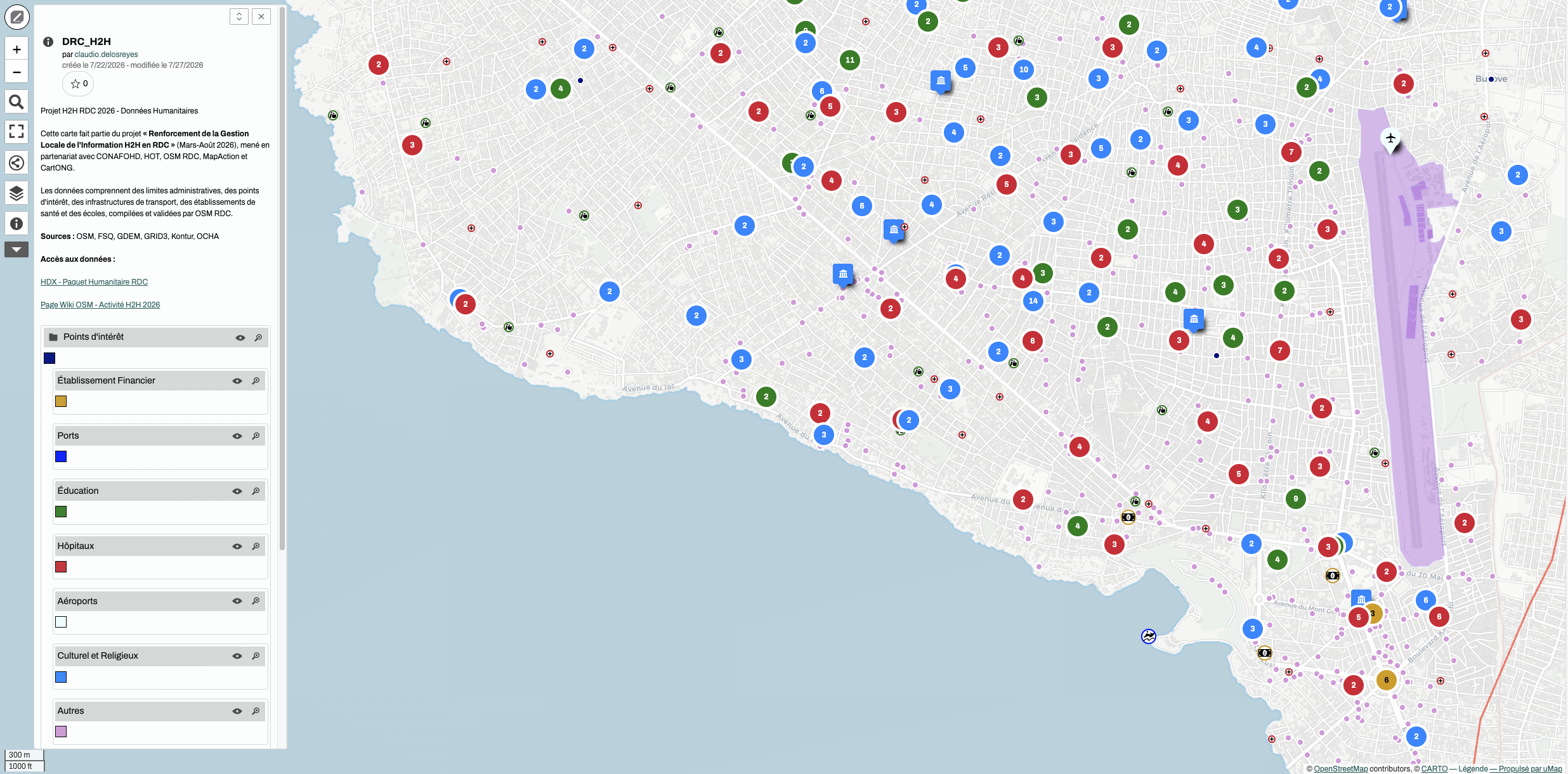 uMap showing the layers on the data package ready to be used